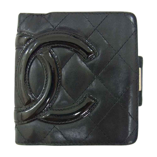 CHANEL シャネル マトラッセ カンボン がま口 財布 ブラック系【中古】