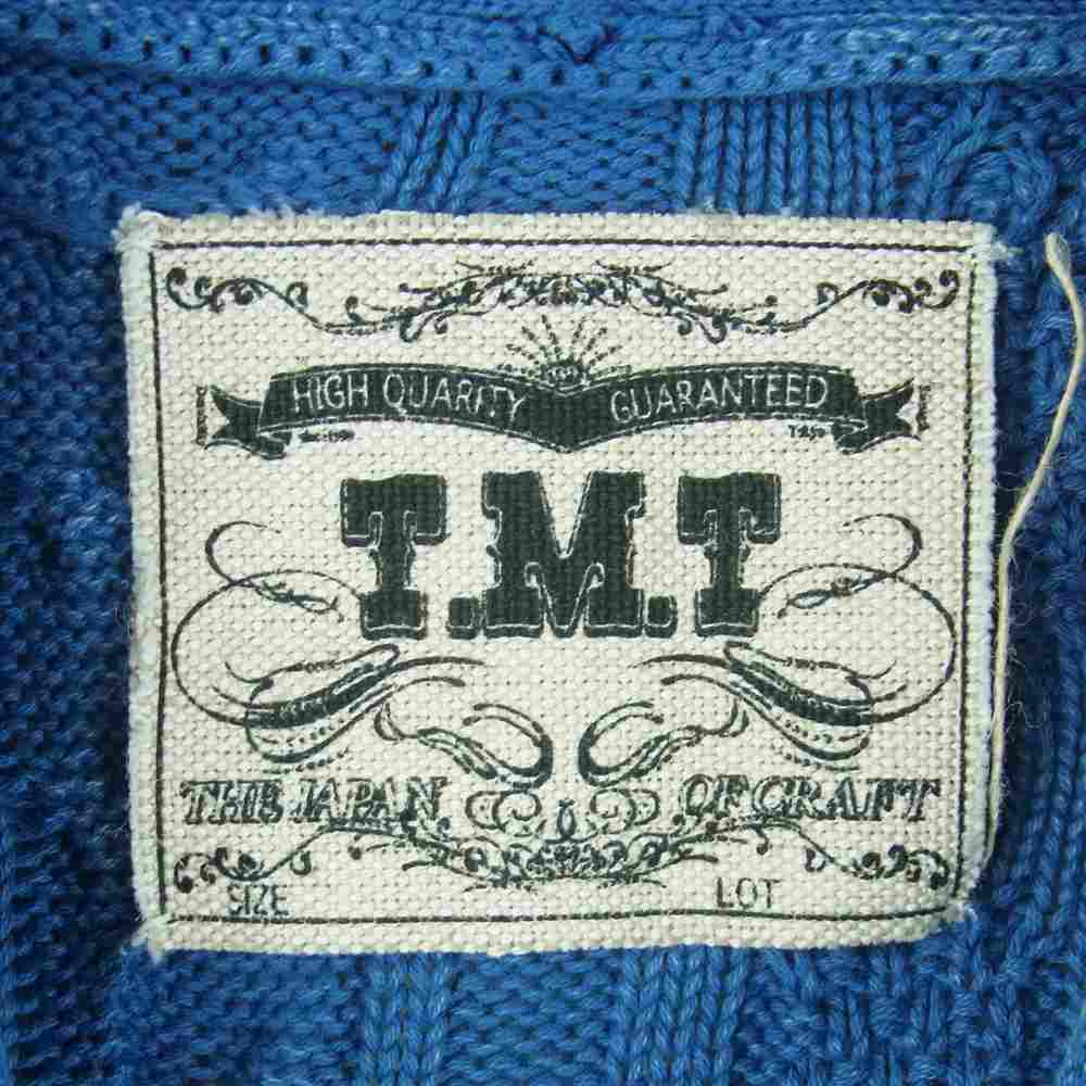 TMT ティーエムティー TKM-F1709 INDIGO インディゴ ケーブル ニット カーディガン 中国製 インディゴブルー系 L【中古】