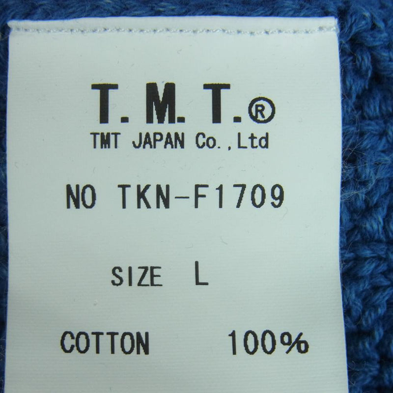 TMT ティーエムティー TKM-F1709 INDIGO インディゴ ケーブル ニット カーディガン 中国製 インディゴブルー系 L【中古】