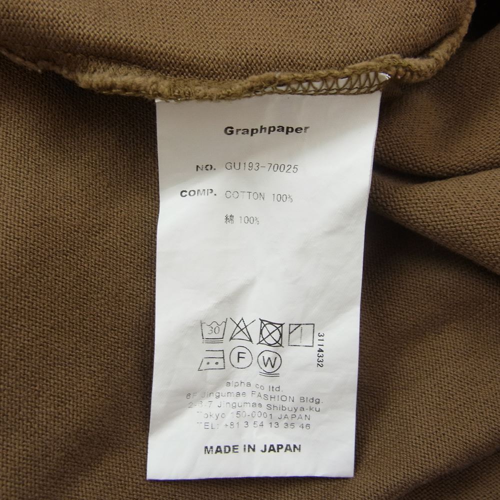 GRAPHPAPER グラフペーパー GU193-70025 Heavy Weight L/S Oversized Tee ヘビーウェイト オーバーサイズ Tシャツ カーキ系 F【中古】