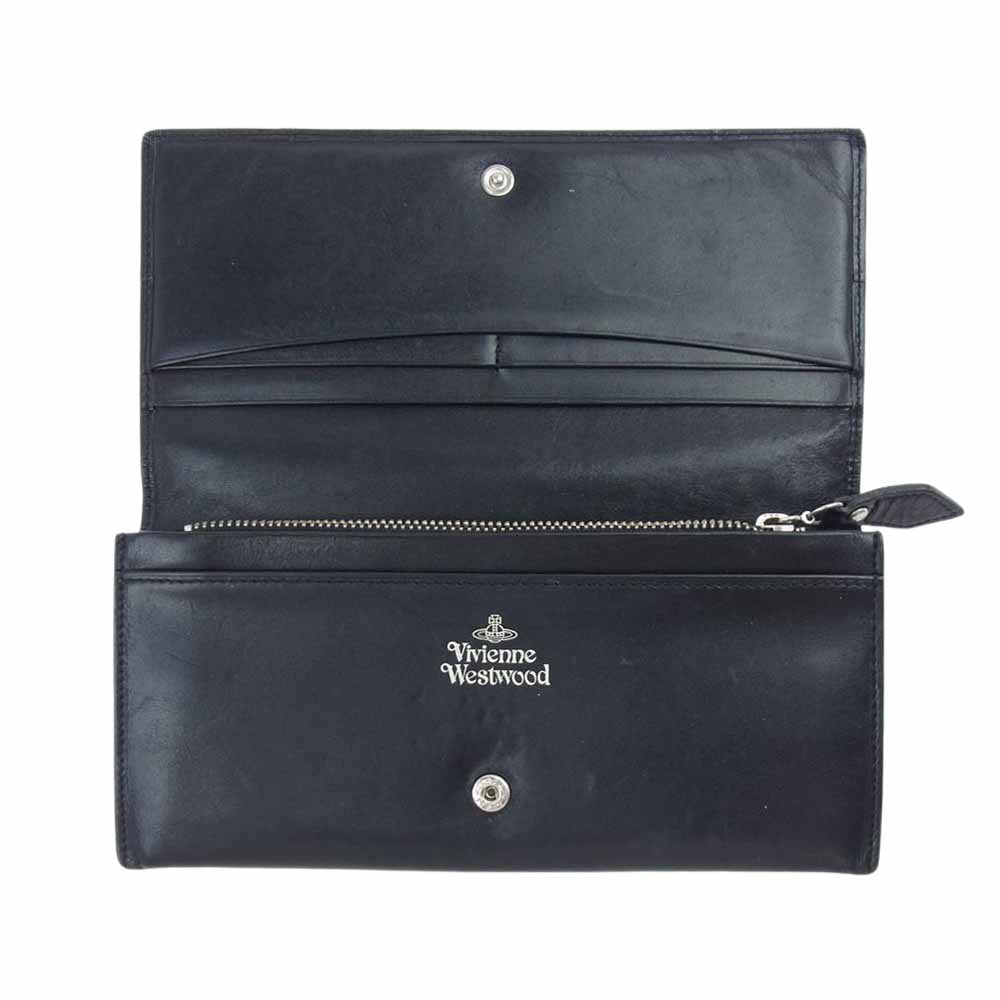 Vivienne Westwood ヴィヴィアンウエストウッド オーブ レザー ロングウォレット 長財布 ブラック系【中古】