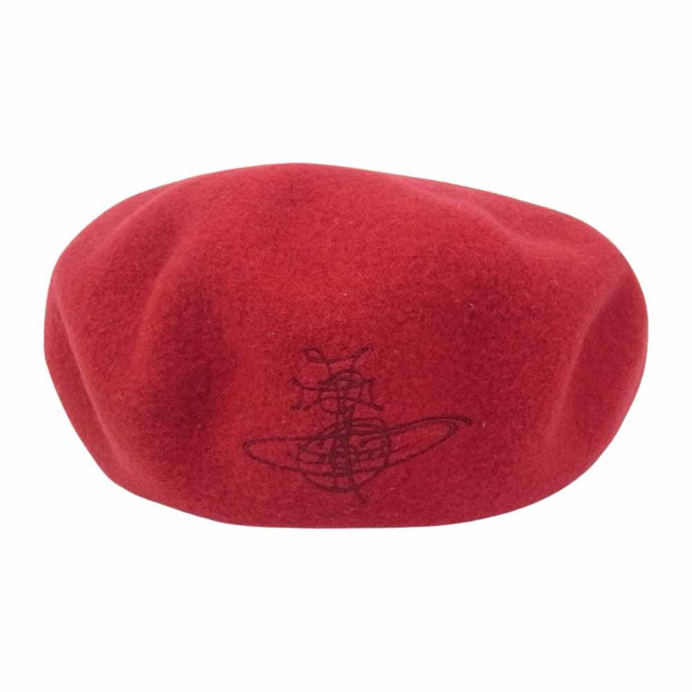 Vivienne Westwood ヴィヴィアンウエストウッド ウール オーブ 刺繍 ベレー帽  レッド系 S～M【中古】