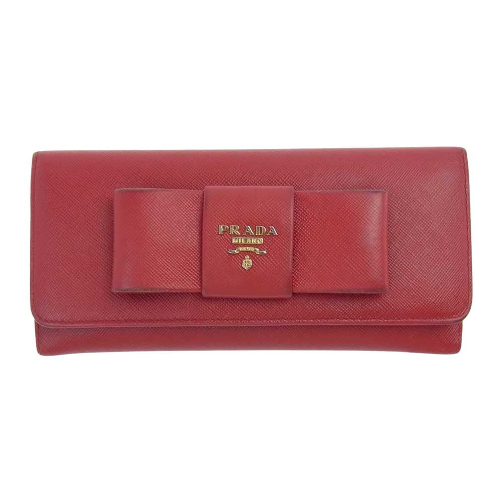 PRADA プラダ 1M1132 サフィアーノ リボン ウォレット 長財布 レッド系【中古】