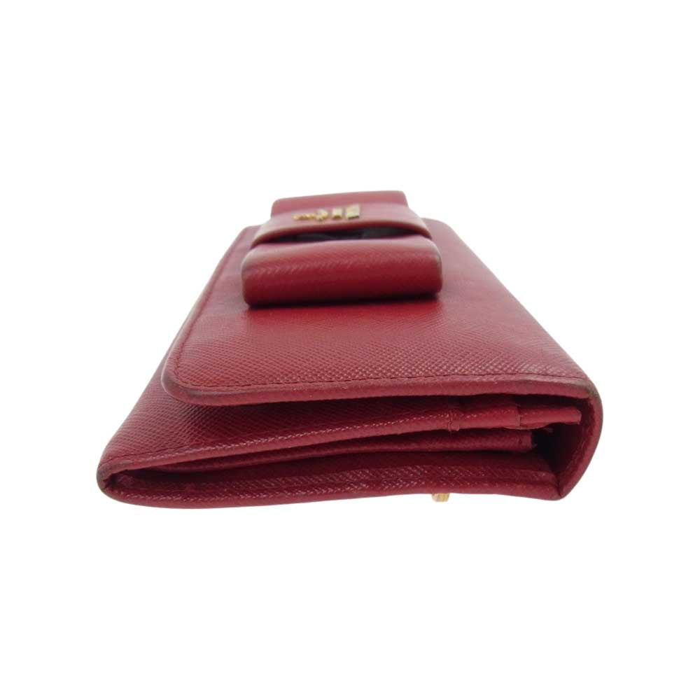 PRADA プラダ 1M1132 サフィアーノ リボン ウォレット 長財布 レッド系【中古】