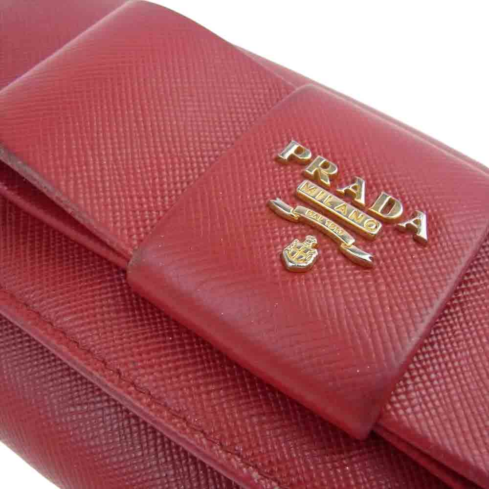 PRADA プラダ 1M1132 サフィアーノ リボン ウォレット 長財布 レッド系【中古】