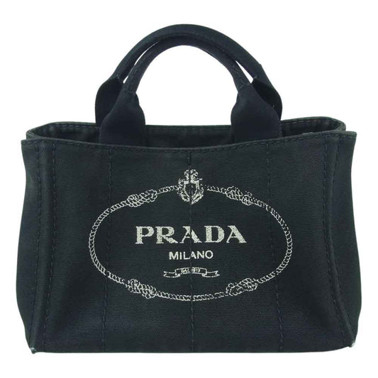 PRADA プラダ B2439G カナパ トート ハンド バッグ イタリア製 ブラック系 ダークグレーに近い黒【中古】