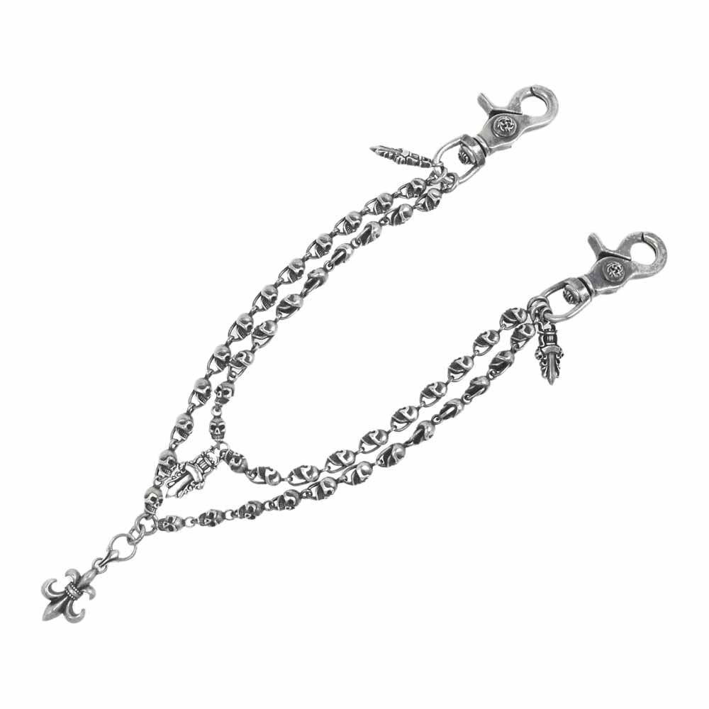 A&G エーアンドジー スカル フレア ダガー 2クリップ 2連 ウォレットチェーン シルバー系【中古】