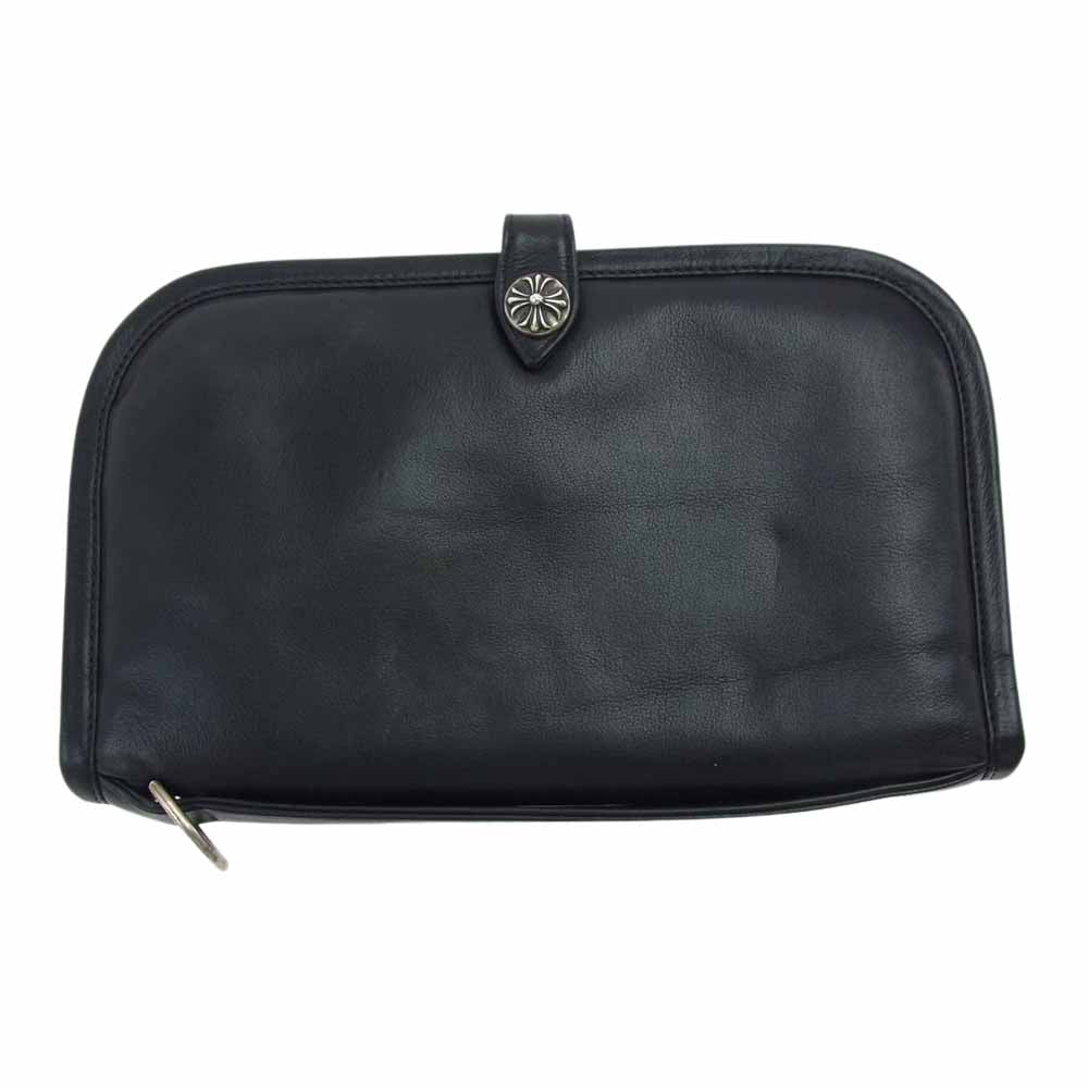 CHROME HEARTS クロムハーツ（原本無） コノリーレザー クロスボール ボタン ウォレット セカンドバッグ ブラック系【中古】