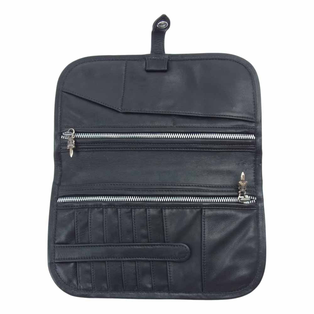 CHROME HEARTS クロムハーツ（原本無） コノリーレザー クロスボール ボタン ウォレット セカンドバッグ ブラック系【中古】
