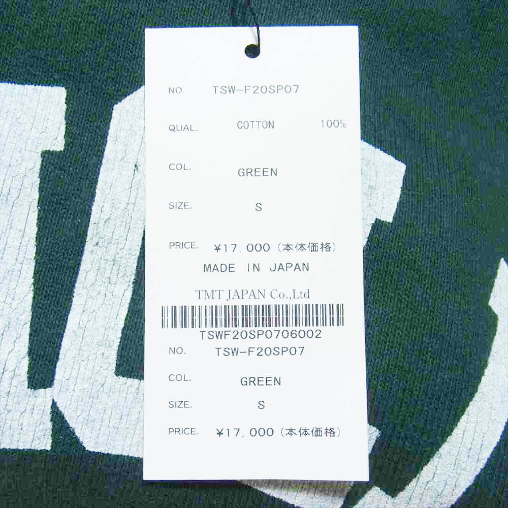 TMT ティーエムティー TSW-F20SP07 CALIFORNIA COTTON SWEAT SHIRTS ロゴ スウェット トレーナー グリーン系 S【美品】【中古】