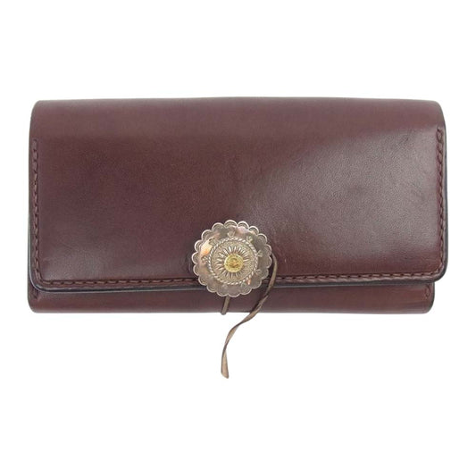 タディアンドキング 金メタル GPイーグル 大 フラワーコンチョ付き ロングウォレット 3つ折り ブラウン系【中古】