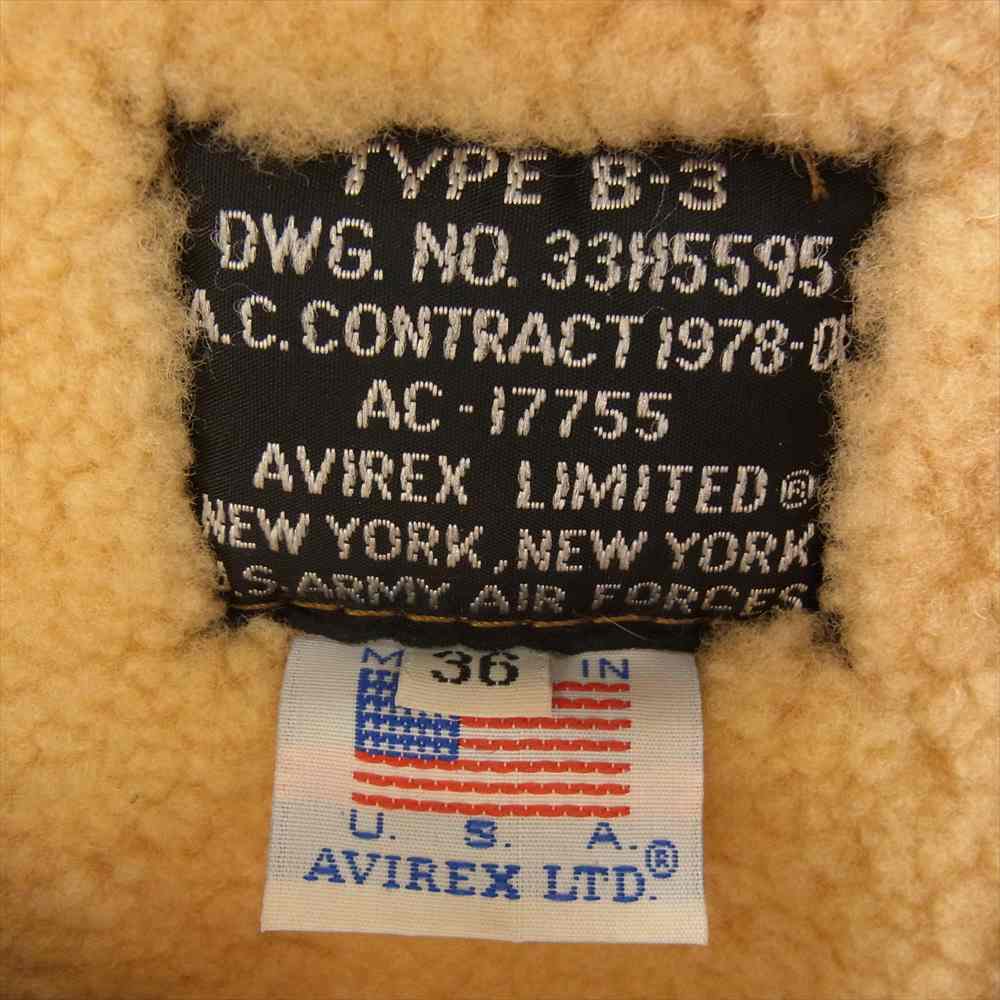 AVIREX アヴィレックス AC-17755 B-3 バック ステンシル レザー ムートン ボア フライト ミリタリー ジャケット ブラウン系 36【中古】