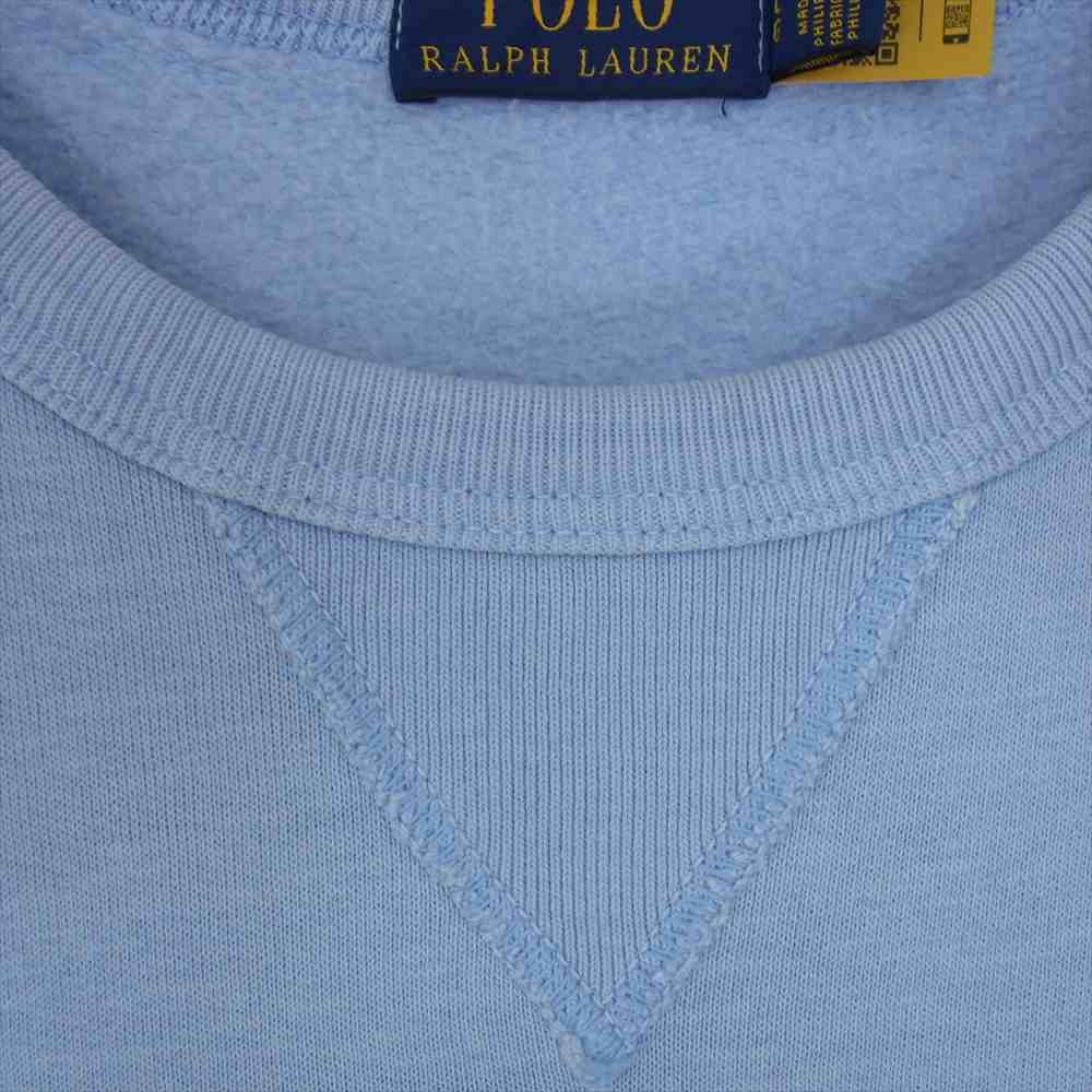 POLO RALPH LAUREN ポロ・ラルフローレン 前V カレッジロゴ クルーネックリブ スウェット トレーナー ライトブルー系 LG【中古】
