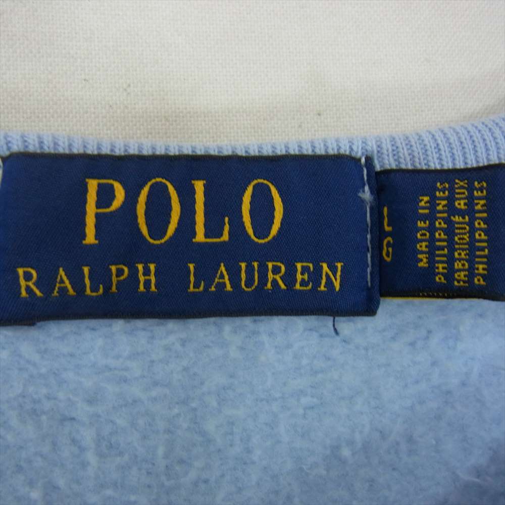 POLO RALPH LAUREN ポロ・ラルフローレン 前V カレッジロゴ クルーネックリブ スウェット トレーナー ライトブルー系 LG【中古】