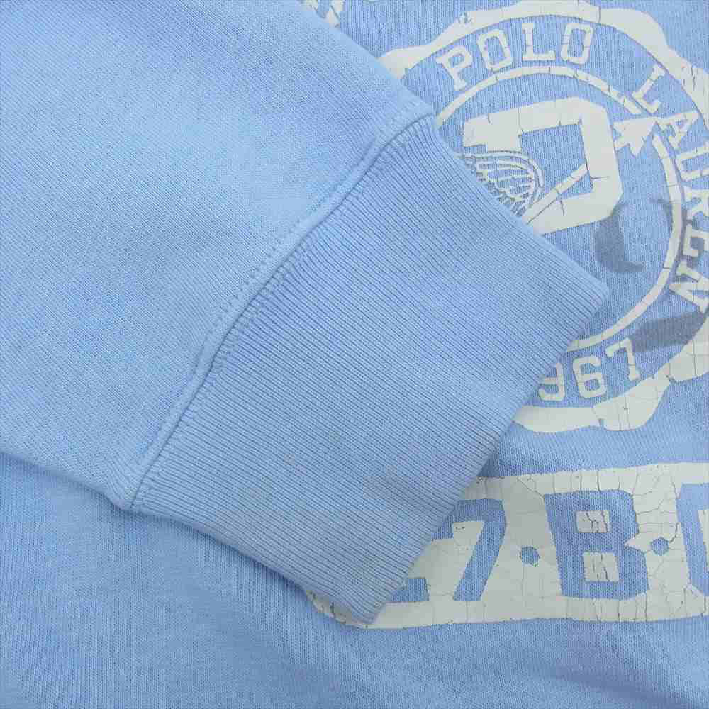 POLO RALPH LAUREN ポロ・ラルフローレン 前V カレッジロゴ クルーネックリブ スウェット トレーナー ライトブルー系 LG【中古】