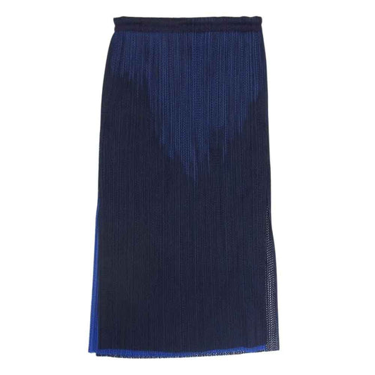 PLEATS PLEASE プリーツプリーズ イッセイミヤケ PP02-JG601 プリーツ加工 二重加工 ウエストゴム メッシュ レイヤード サイドスリット バイカラー スカート ブルー系 パープル系 1【美品】【中古】