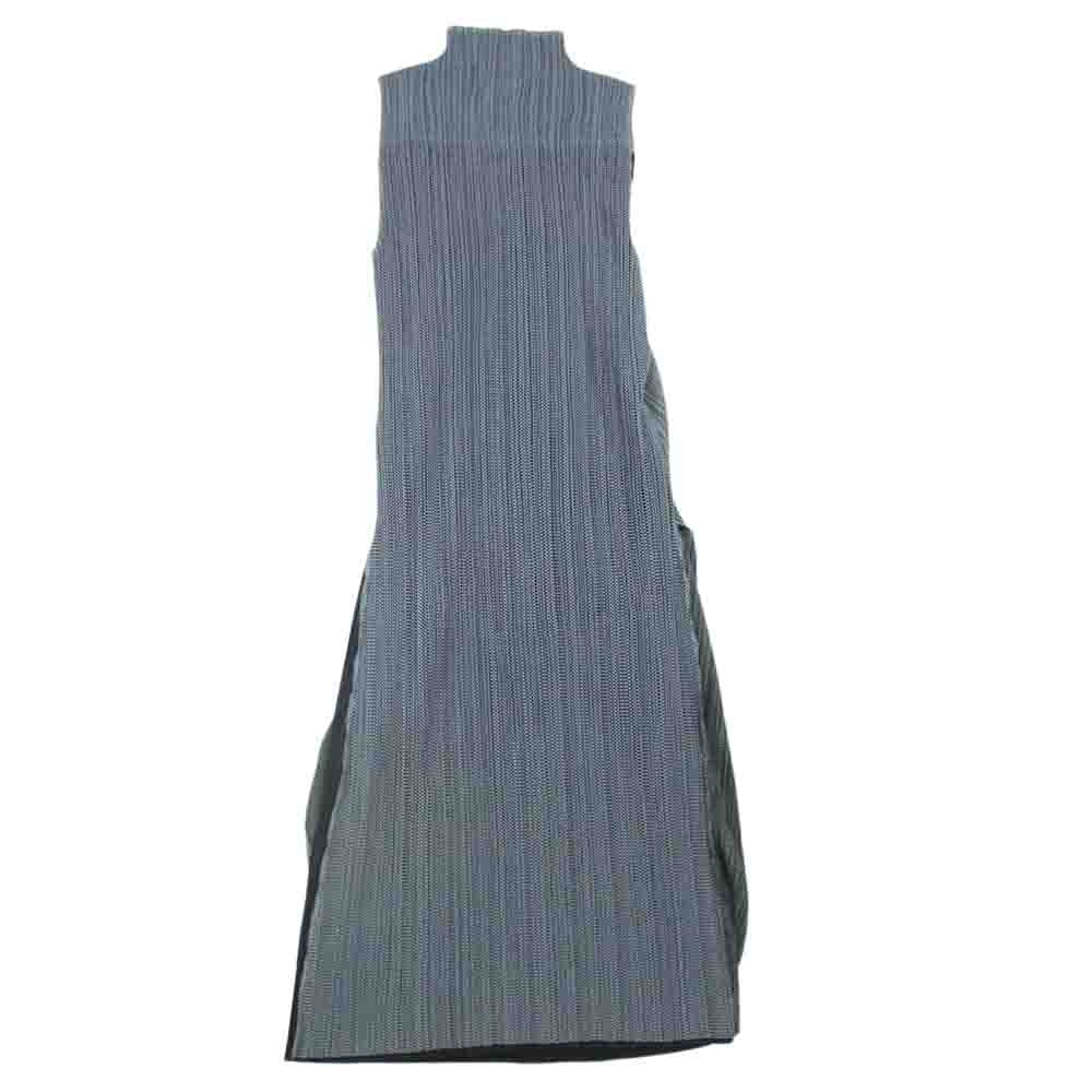 PLEATS PLEASE プリーツプリーズ イッセイミヤケ PP41-JH857 プリーツ加工 二重加工 ボトルネック ノースリーブ メッシュ レイヤードサイドスリット ワンピース ブラック系 グレー系 3【中古】
