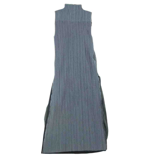 PLEATS PLEASE プリーツプリーズ イッセイミヤケ PP41-JH857 プリーツ加工 二重加工 ボトルネック ノースリーブ メッシュ レイヤードサイドスリット ワンピース ブラック系 グレー系 3【中古】