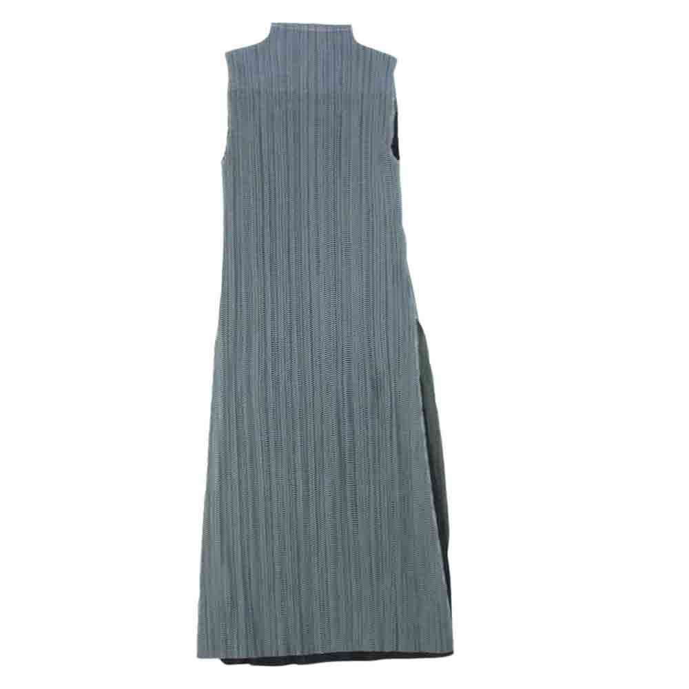 PLEATS PLEASE プリーツプリーズ イッセイミヤケ PP41-JH857 プリーツ加工 二重加工 ボトルネック ノースリーブ メッシュ レイヤードサイドスリット ワンピース ブラック系 グレー系 3【中古】