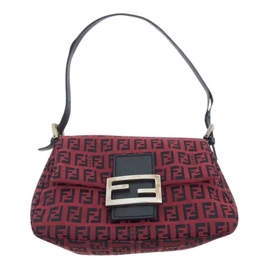 FENDI フェンディ 3677 8BR130 029 イタリア製 ズッカ柄 マンマバケット レザーストラップ ハンドバッグ ワインレッド系【中古】