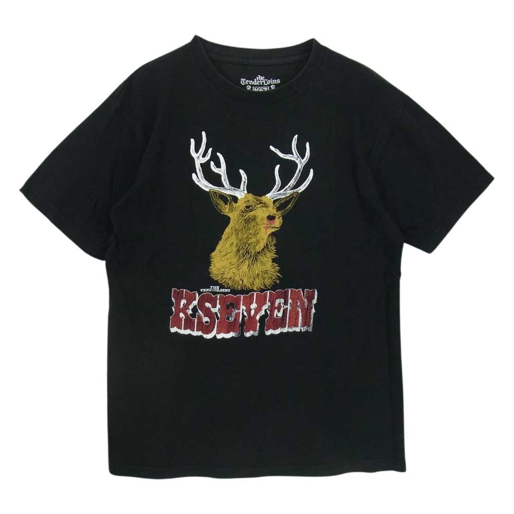 TENDERLOIN テンダーロイン T-TEE 鹿 KSEVEN プリント 半袖 Tシャツ ブラック系 L【中古】