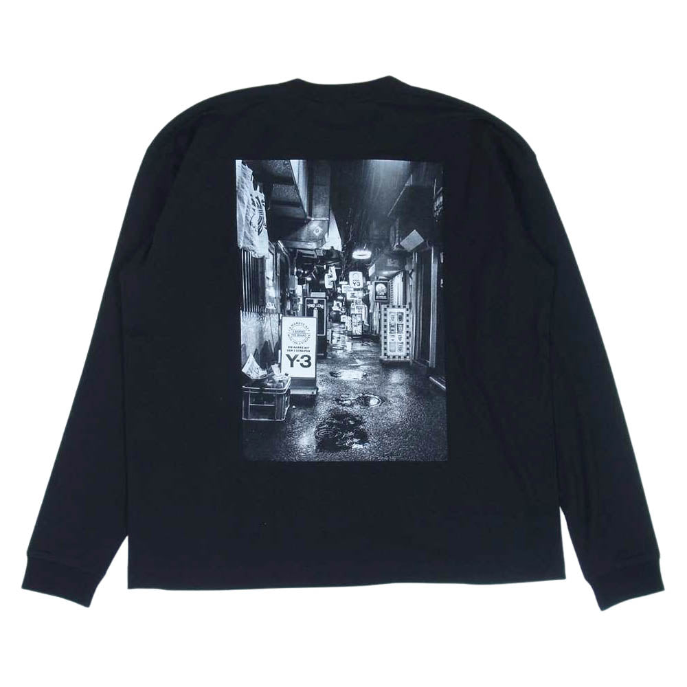Yohji Yamamoto ヨウジヤマモト Y-3 ワイスリー FP8693 Alleyway Graphic Long-Sleeve Top ロゴ刺? バックプリント 長袖Tシャツ ブラック系 XL【美品】【中古】