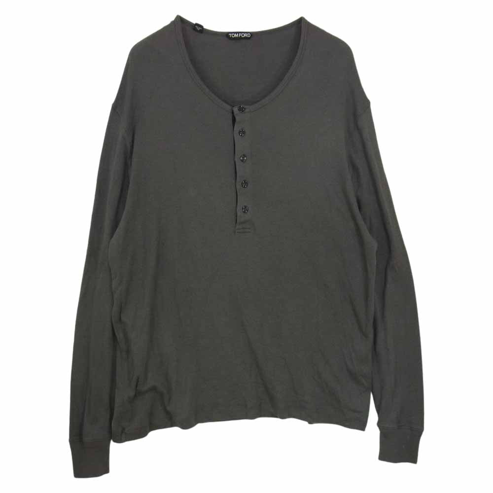 TOM FORD トムフォード FLUID RIB HENLEY モダールコットン ヘンリーネック 長袖 Tシャツ カットソー グレー系【中古】
