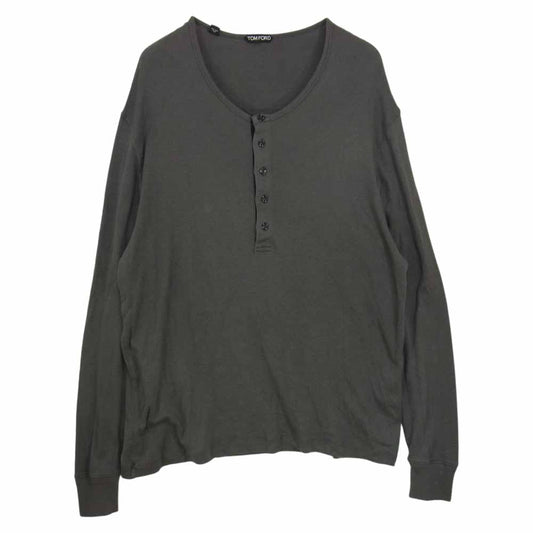 TOM FORD トムフォード FLUID RIB HENLEY モダールコットン ヘンリーネック 長袖 Tシャツ カットソー グレー系【中古】