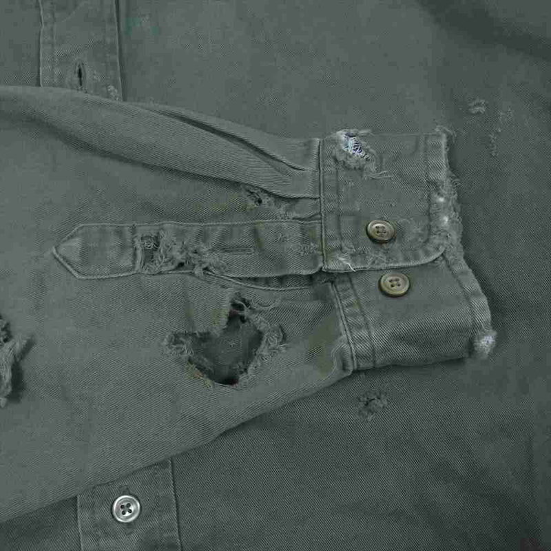 リザレクション Vintage damage shirt ヴィンテージ リメイク バンドカラー 長袖 シャツ カーキ系【中古】