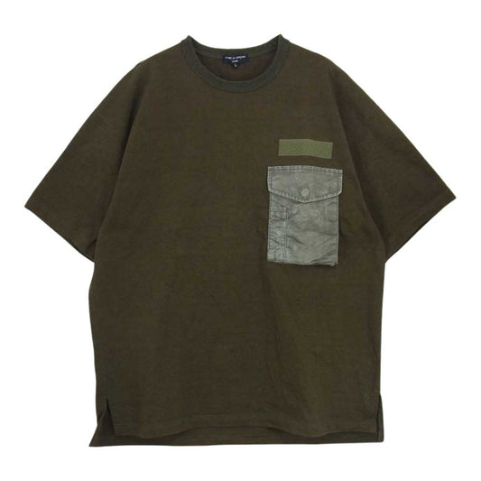 COMME des GARCONS HOMME コムデギャルソンオム 22AW HJ-T011 製品加工 ポケット付き クルーネック 半袖 Tシャツ モスグリーン系 L【中古】