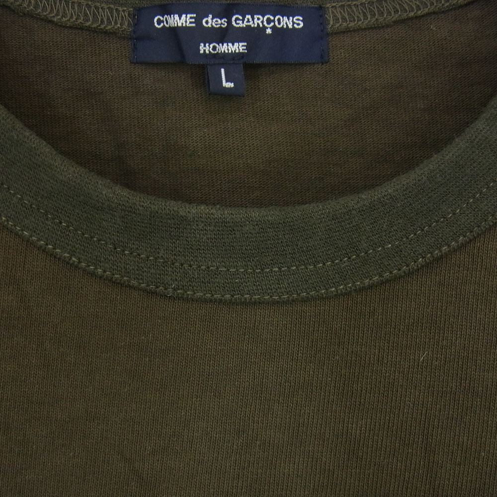 COMME des GARCONS HOMME コムデギャルソンオム 22AW HJ-T011 製品加工 ポケット付き クルーネック 半袖 Tシャツ モスグリーン系 L【中古】