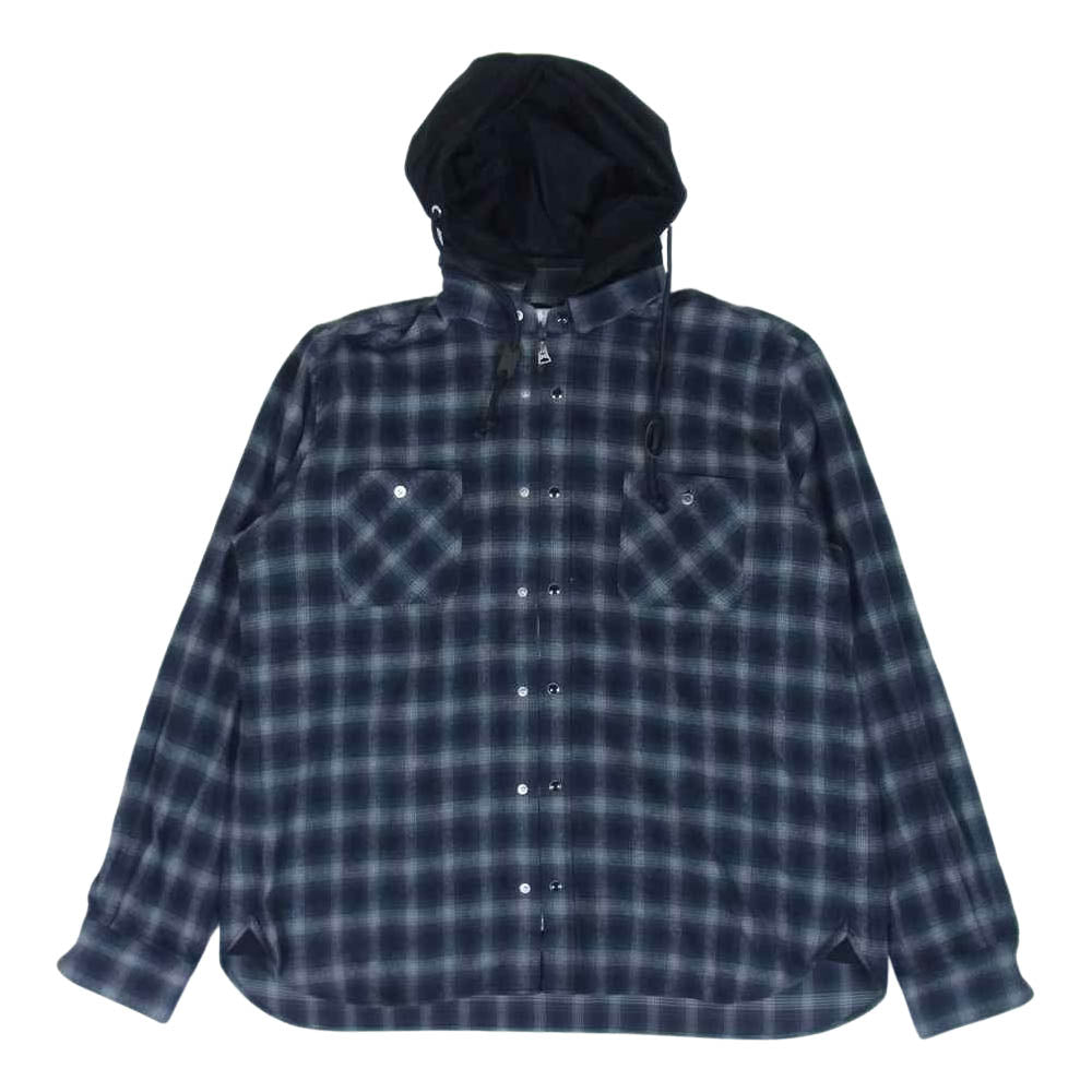 Sacai サカイ 20SS 20-02238M フーデッド チェック シャツ ジャケット ダークグレー系 3【中古】