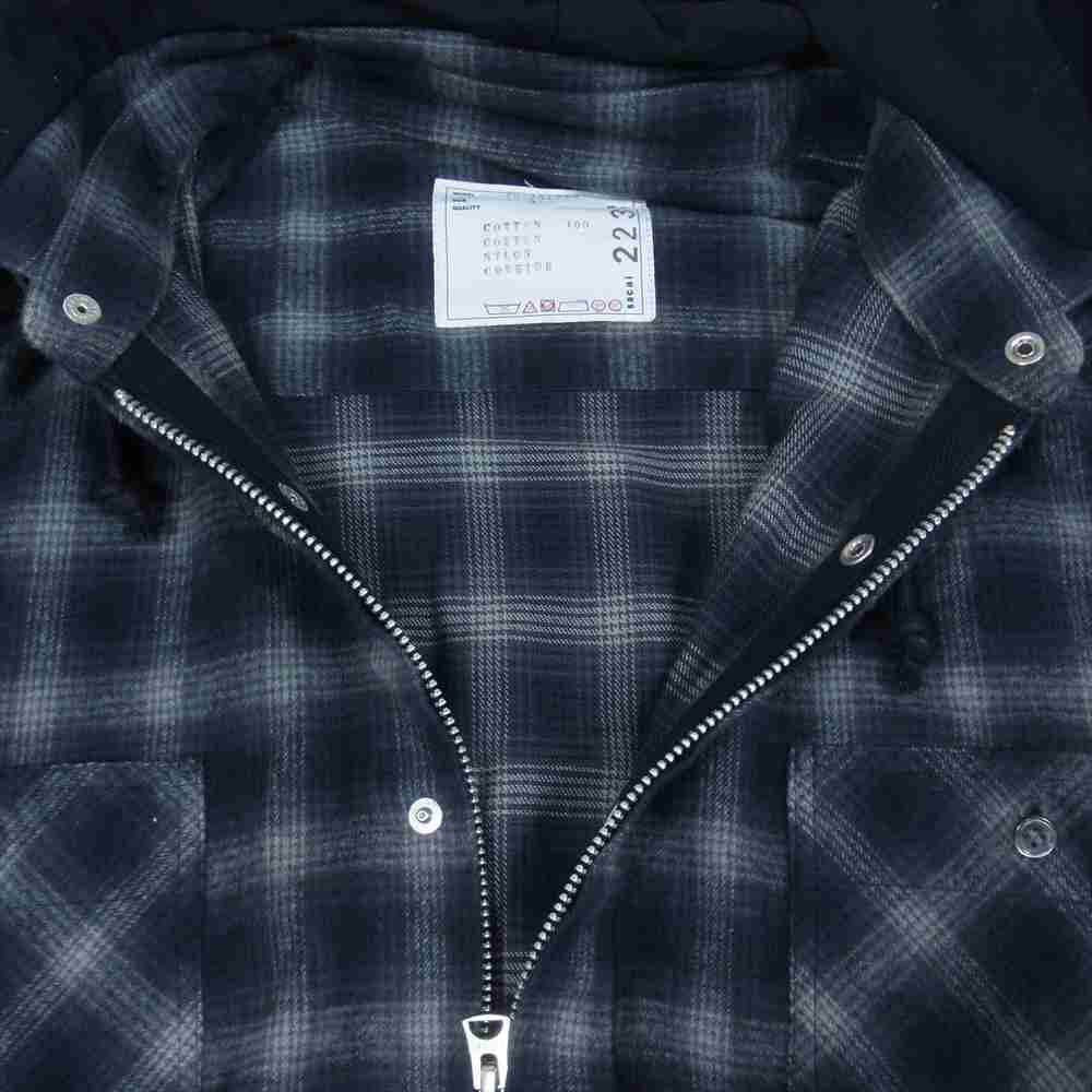 Sacai サカイ 20SS 20-02238M フーデッド チェック シャツ ジャケット ダークグレー系 3【中古】
