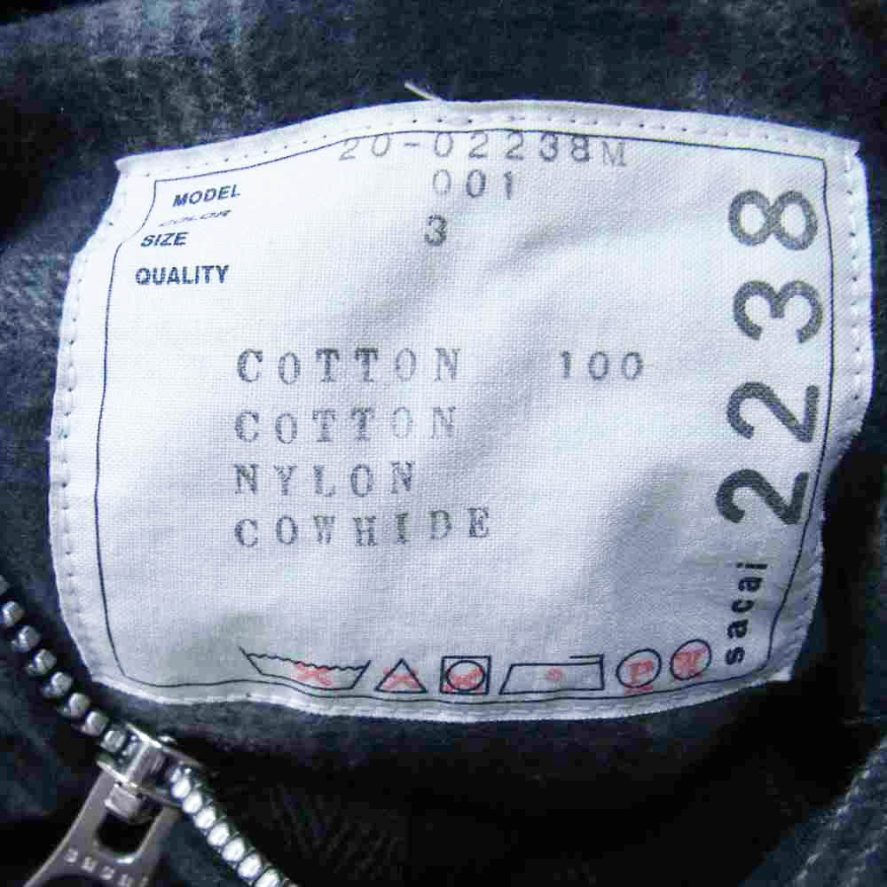 Sacai サカイ 20SS 20-02238M フーデッド チェック シャツ ジャケット ダークグレー系 3【中古】