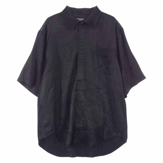 BALENCIAGA バレンシアガ 658841 TKO30 国内正規品 Black Minimal viscose shirt レーヨン 半袖 ポケット付き シャツ ブラック系 36【中古】