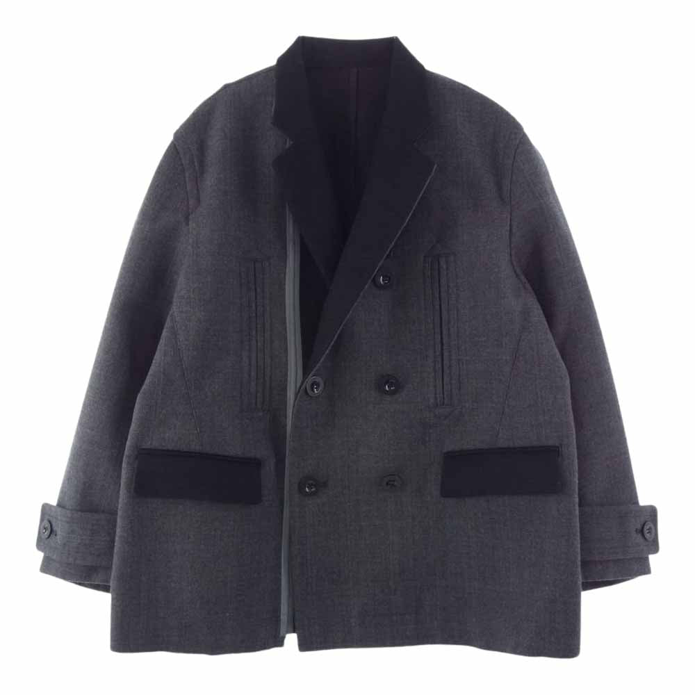 Sacai サカイ 22AW 22-02888M チェック ウール レイヤード ドッキング テーラードジャケット グレー系 4【中古】