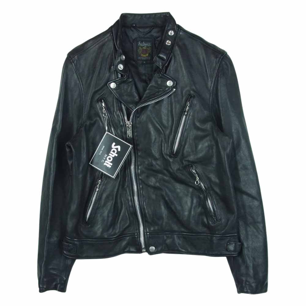 schott ショット DOUBLE BREST RIDERS JACKET SHEEP VEGITABLE レザー ダブルブレスト ライダース ジャケット ブラック系 M【美品】【中古】