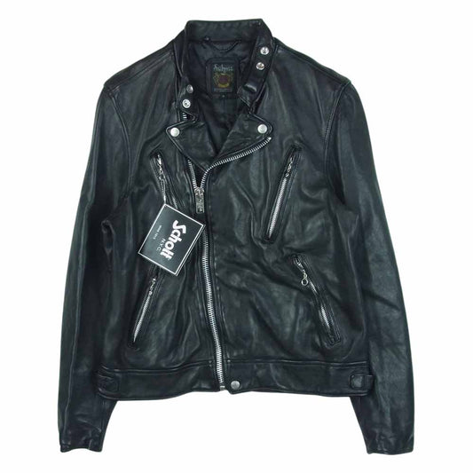 schott ショット DOUBLE BREST RIDERS JACKET SHEEP VEGITABLE レザー ダブルブレスト ライダース ジャケット ブラック系 M【美品】【中古】
