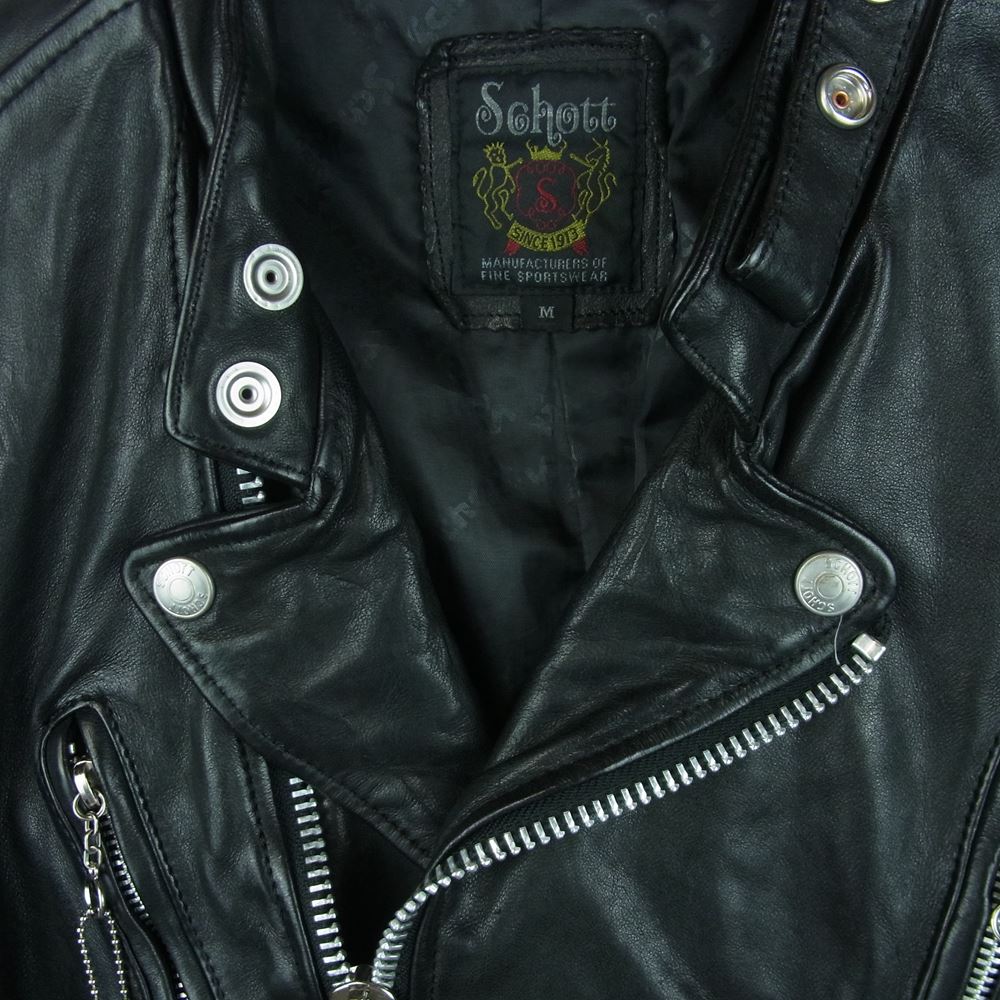 schott ショット DOUBLE BREST RIDERS JACKET SHEEP VEGITABLE レザー ダブルブレスト ライダース ジャケット ブラック系 M【美品】【中古】