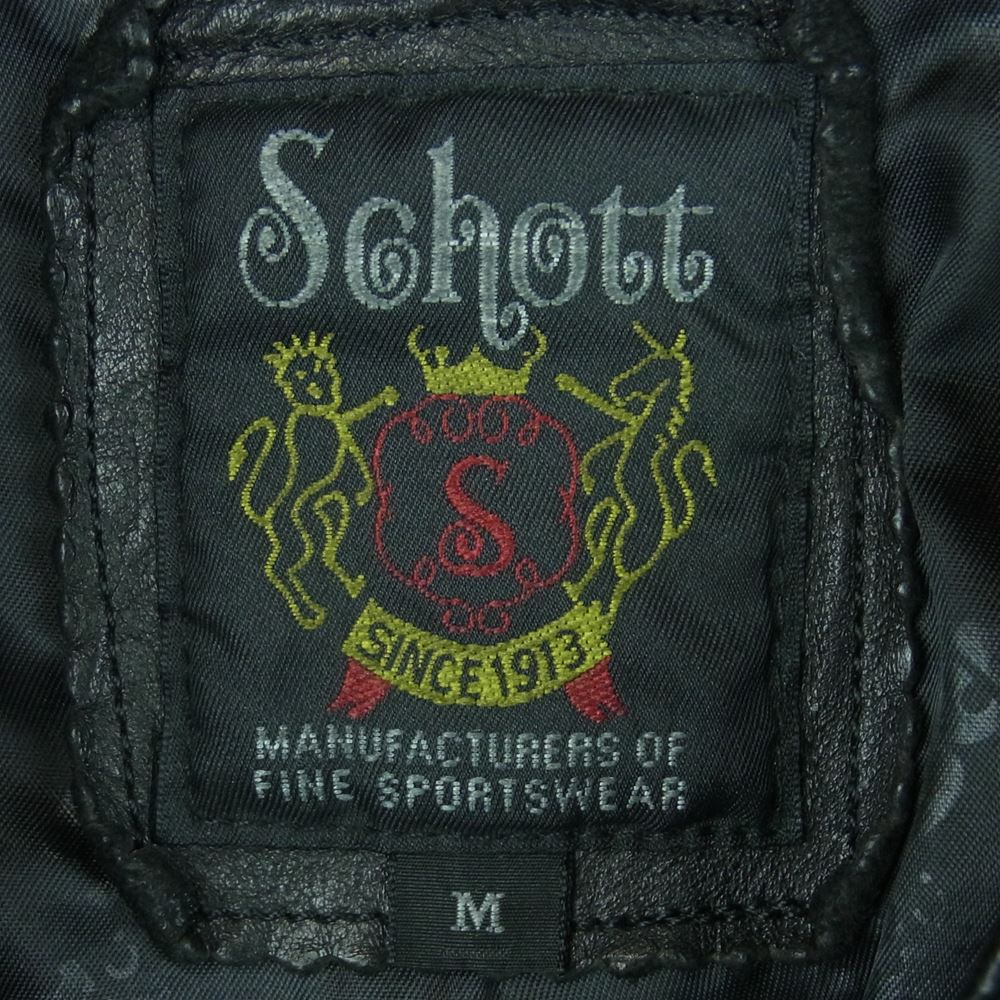 schott ショット DOUBLE BREST RIDERS JACKET SHEEP VEGITABLE レザー ダブルブレスト ライダース ジャケット ブラック系 M【美品】【中古】