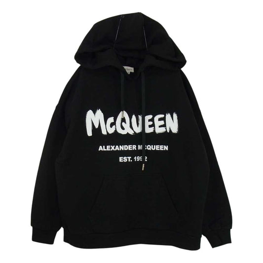 Alexander McQueen アレキサンダーマックイーン ケリングジャパンタグ 688715 Graffiti Hoodie グラフィック ロゴ プリント フーディ パーカー ブラック ブラック系 38【中古】