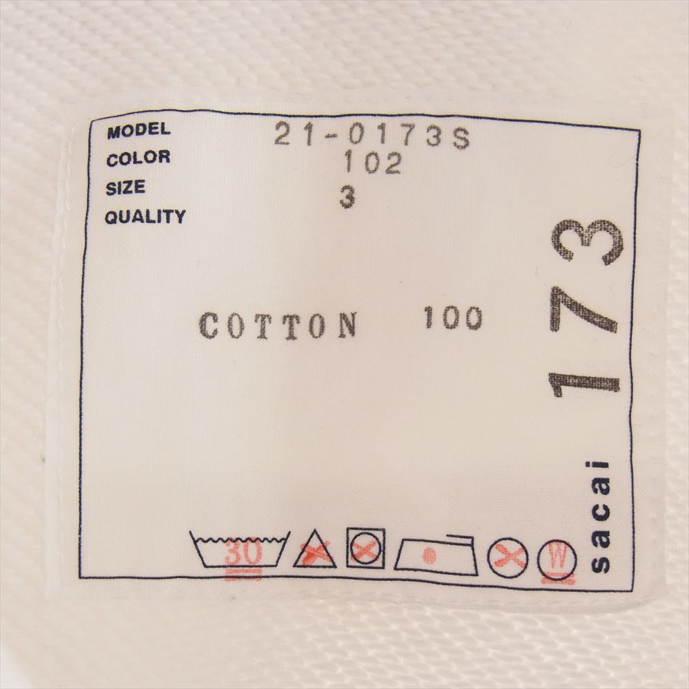 Sacai サカイ 21SS 21-0173S LOVE OVER RULES スエットパーカー フーディ ホワイト  ホワイト系 3【中古】