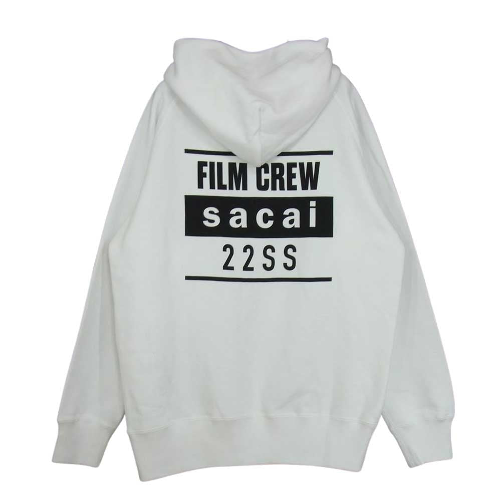 Sacai サカイ 22SS 22-0401S FILM CREW バックプリントパーカー スエットパーカー フーディ ホワイト ホワイト系 1【美品】【中古】