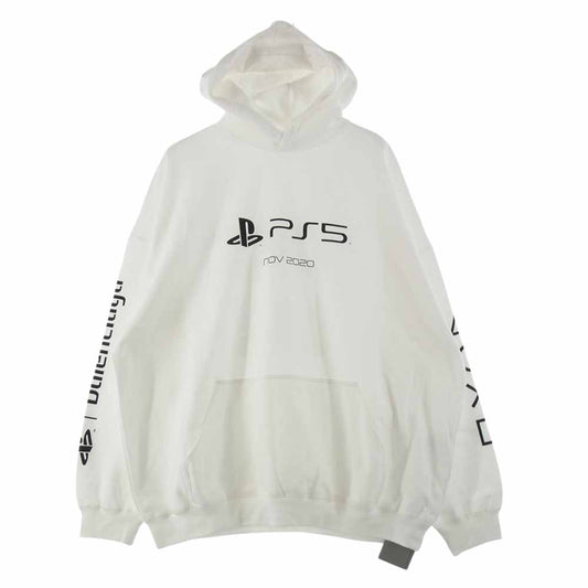 BALENCIAGA バレンシアガ 21AW Playstation Boxy Hoodie プレイステーションボクシーフーディ プルオーバーパーカー フーディー PS5 プリント  ホワイト系 XXS【中古】