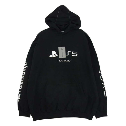 BALENCIAGA バレンシアガ 21AW Playstation Boxy Hoodie プレイステーションボクシーフーディ プルオーバーパーカー フーディー PS5 プリント ブラック ブラック系 XXS【中古】