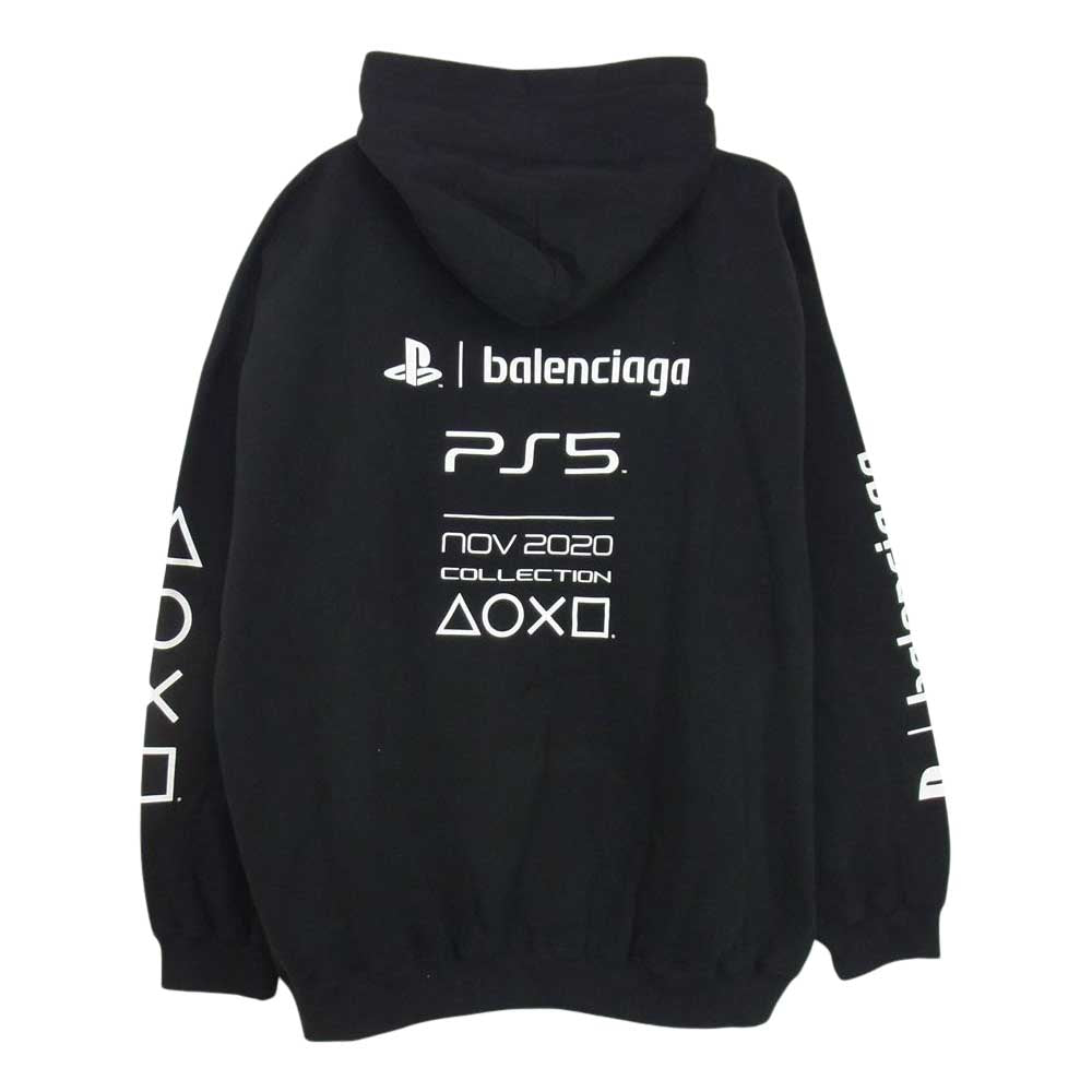 BALENCIAGA バレンシアガ 21AW Playstation Boxy Hoodie プレイステーションボクシーフーディ プルオーバーパーカー フーディー PS5 プリント ブラック ブラック系 XXS【中古】