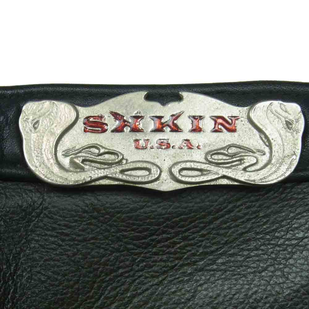 SKKIN スキン スティングレイ クロスインレイ 925コブラチップコード クロスリベット 裏地チャイニーズ柄 レースアップ レザー パンツ ブラック系 M【中古】