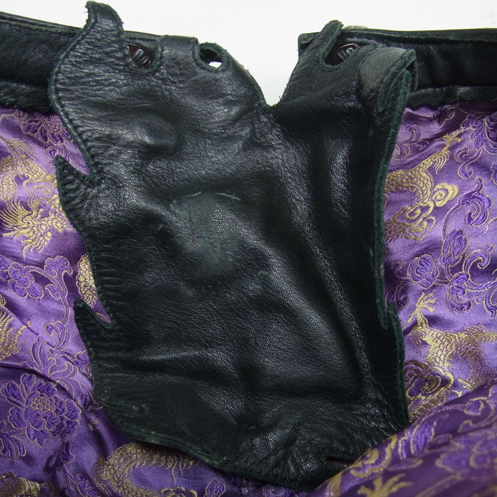 SKKIN スキン スティングレイ クロスインレイ 925コブラチップコード クロスリベット 裏地チャイニーズ柄 レースアップ レザー パンツ ブラック系 M【中古】