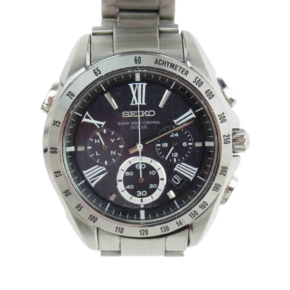 SEIKO セイコー 8B82-0AG0 BRIGHTZ ブライツ クロノグラフ チタン 黒文字盤 腕時計 ソーラー 電波 シルバー系【中古】