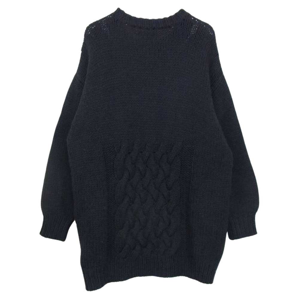 DESCENDANT ディセンダント FADED CABLE KNIT ケーブル編み 切替 アクリル ウール クルーネック ニット ネイビー系 3【中古】